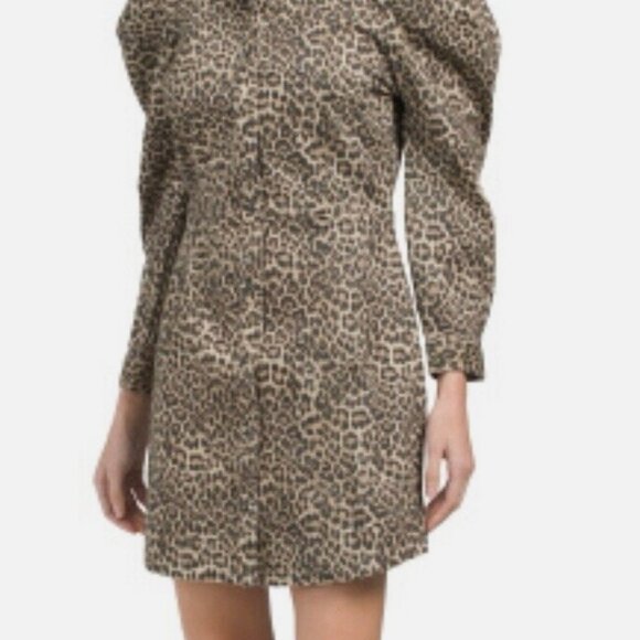 Joe's The Brody Animal Print Pleated Sleeve Dress Snap Buttons Size M - Picture 4 of 6